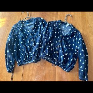 5t Blue Floral Button-Up Blouses for twins